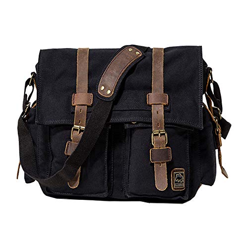 Jonon (Size 17.3", Black) - Vintage Military Men Canvas Messenger Bag for 34cm - 43cm Laptop