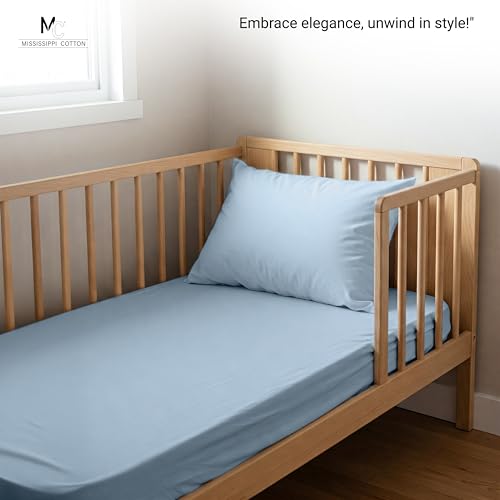 Image of 3-Piece Toddler Sheet Set Cotton Bedding - Soft & Breathable - Includes Fitted Sheet, Flat Sheet & Pillowcase - Fits Standard Crib & Toddler Mattresses - Light Blue