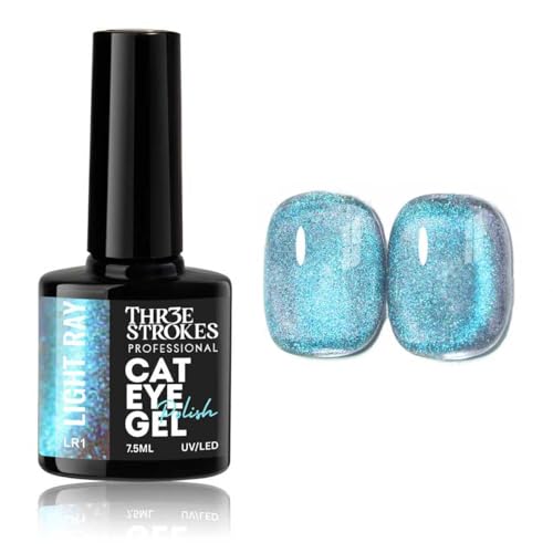 Image of THR3E STROKES Cat Eye Gel Nail Polish Set for Pink Brown Glitter Holographic Cat Eye, Salon Gel Manicure and Nail Art DIY at Home, Bright Moonlight (LIGHT RAY)