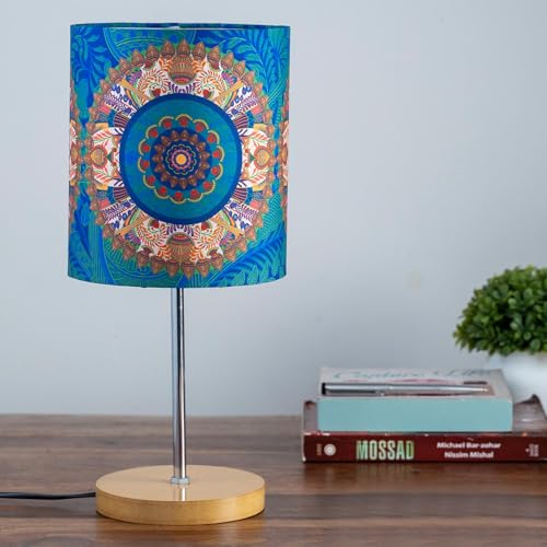 Image of KOLOROBIA Table Lamp with Wooden Base for Night Reading, Bed Room,Home & Decor (14 Inch Height, 1 Floor Lamp, Base, Shade & Bulb, Wire, Plug & Holder)- Cylindrical lamp-Egyptian Tranquility