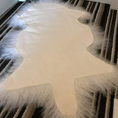 Genuine Tibetan Mongolian Sheepskin Area Rugs Long Wool Curly Fur Hide Pelt Mat Carpet Throw For Bedroom, Living Room，Home Décor 2'X3' #TOP2