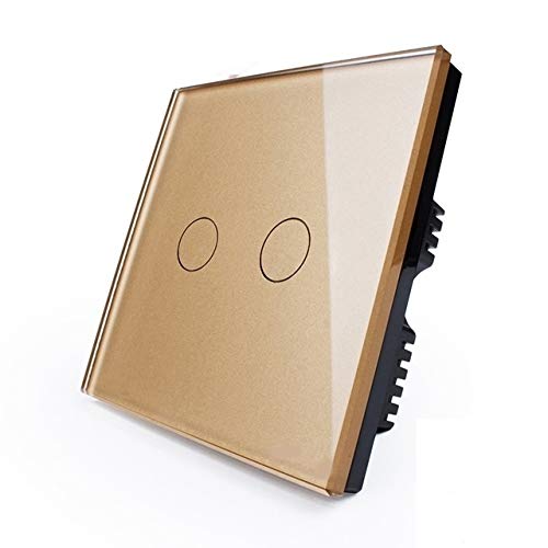 KONOQ Glass Panel Touch Light Switch - DIMMER Light Switch (2 Gang / 1 Way, Gold)