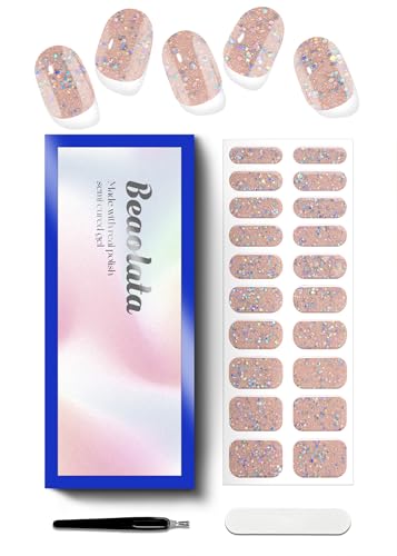 Beaolata Semi Cured Gel Nail Strips - UV Light Gel Nail Stickers - 20 Long Lasting Salon Quality Wraps (Fairy Sparkle Pink)