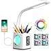 Lampada da tavolo LED per eyeliner, lampada da tavolo da studio, porta di ricarica USB, luce d'atmosfera notturna, con porta penna/display ora/calendario, lampada da lettura per bambini, 10 W