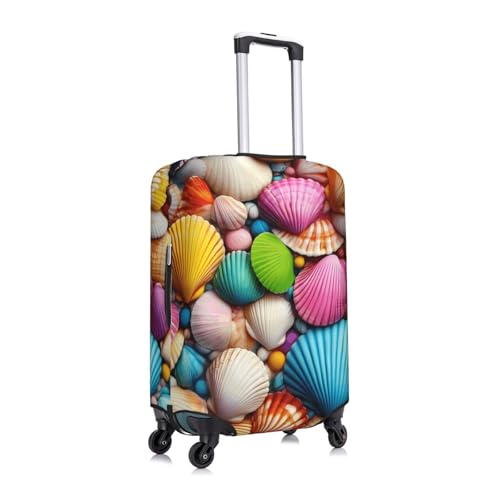 Colorful Seashells Starfish Elastic Travel Luggage Cover, Washable Spandex Suitcase Protector, Anti-Scratch Fits 18-32 Inch3