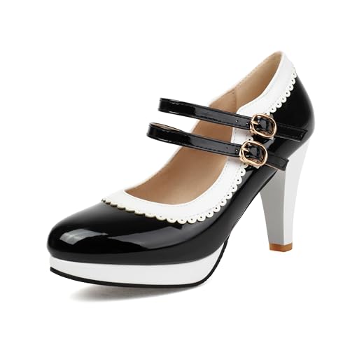 Image of ForeMode Fashion Women T-Strap High Heels Bow Platform Round Toe Pumps Leather Summer Sweet Shoes