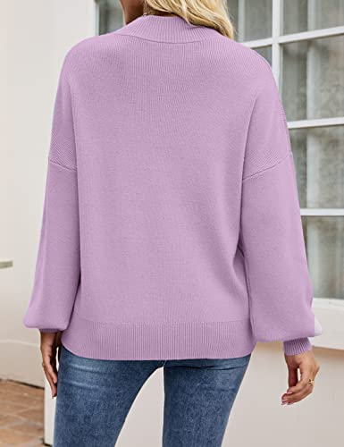 Zesica Women's 2023 Casual Turtleneck Long Lantern Sleeve Oversized Ribbed Knit Pullover Sweater Jumper Top,Purple,Small #TOP2