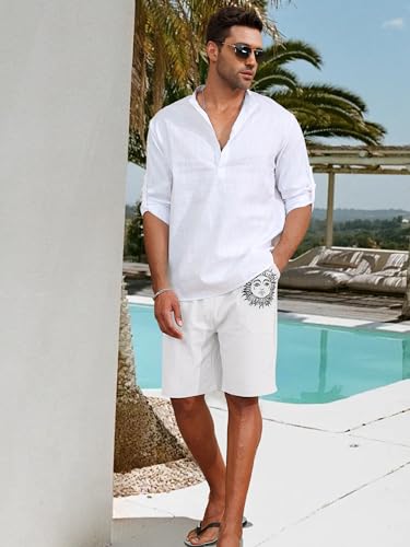 Litthing Pantaloncini da Uomo in Lino Estivi Pantaloni Corti Spiaggia Leggeri e Ariosi in Cotone Pantaloncine con Tasche e Coulisse