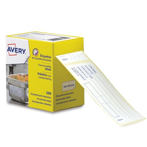 AVERY - 300 Étiquettes de Traçabilité HACCP Pré-imprimées en Rouleau Blanc 98 x 40 mm - DLC, Dates et Suivi Alimentaire - Pour Cuisine Professionnelle, Restaurant et Usage Domestique