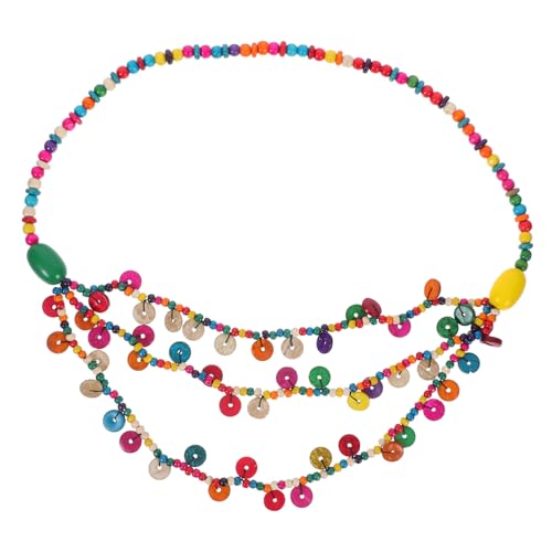 Collier femme en perles multicouches de bois style bohème pour l'été