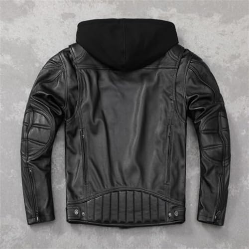 Men's Black Motorcycle Genuine Sheep Detachable Hood Real Biker Leather Jacket Casual Multi Zipper Vintage Rider Coat2