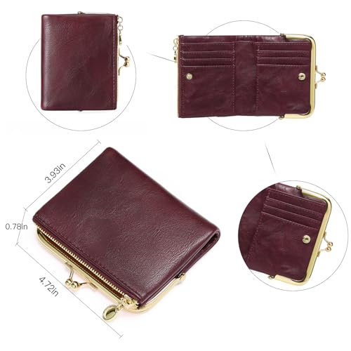 Wallet Women Small RFID Blocking Bifold Leather Wallets for Women Vintage Coin Purse With Zipper and Kiss Lock - Image 5