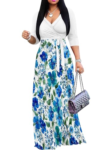 Image of PinkPatty Plus Size Dresses for Curvy Women V Neck Flowy Long Sleeves Wrap Maxi Dress Travel Vacation Outfits