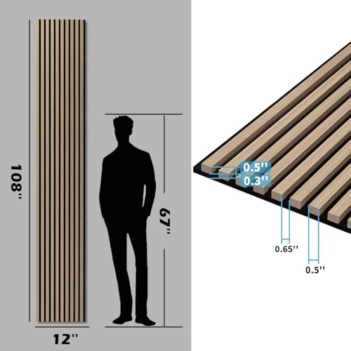 Image of Art3d 108 x 12 in 3D Fluted Soundproof Wood Slat Wall Panel, 4-Pack, Peach