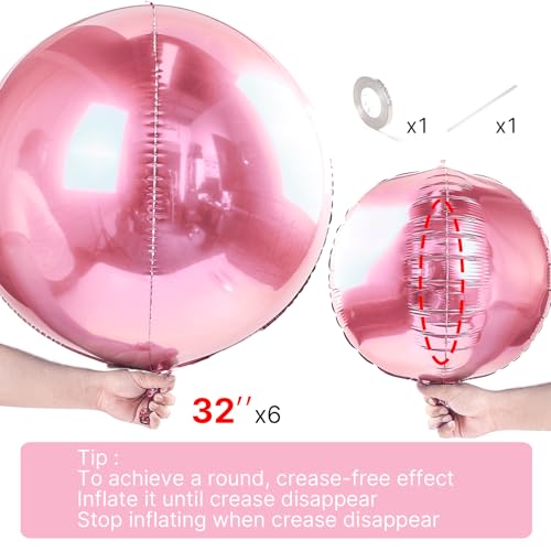 Image of PartyWoo Pearl Pink Foil Balloons 6pcs Large Round Giant Jumbo 4D Balloons | 32 Inch for Baby Shower Birthday Gender Reveal Tea Princess Bridal Shower Wedding Graduation Girl Party Decorations