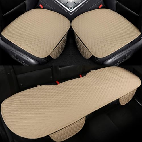 Image of BROGBUS Car Seat Cover Set for Hatchback & Sedan 3 Pieces (2 Front + 1 Rear Bench) Breathable Anti-Slip Fabric with Storage Pouch, Cream