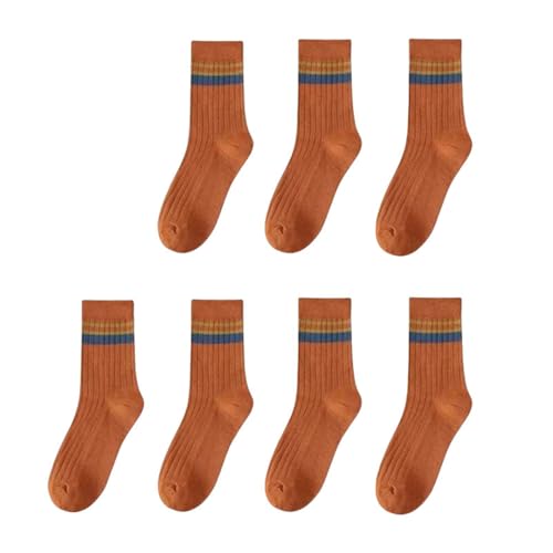7 Pairs Men Striped Socks Fashionable Casual Retro Long Tube Daily Wear Hosiery