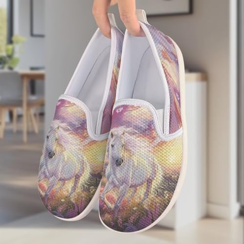 Howilath Horse Print Slip on Loafers for Women Mesh Flat Shoes Casual Sport Sneakers for Hiking Travel Camping3