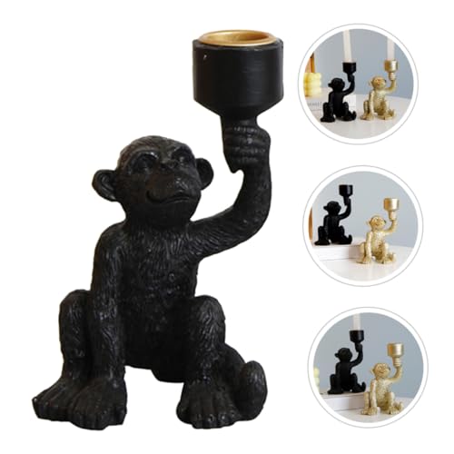 HAKIDZEL Resin Monkey Pillar Candle Holder Black Artistic Tapered Candlestick for Desktop Decor and Wedding Centerpieces Stable Lightweight Resin Design for Flickering Flameless Pillar