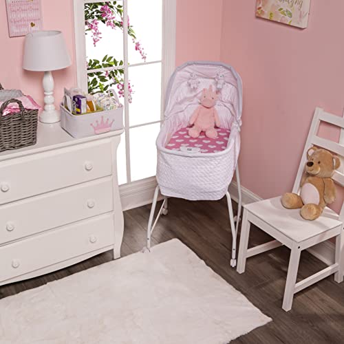 Image of 2-Pack Bassinet Sheets - 100% Cotton Jersey Knit Hearts and Dots Bassinet Mattress Pad Fitted Sheets for Baby Girl; Compatible with Bassinet Bedside Co-Sleeper Lounger Brands; Oval Rectangle Mattress