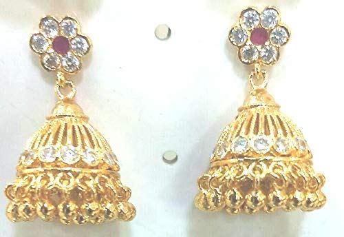 Rifana Red and white gold impon jhumki 