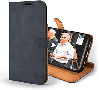 Snakehive iPhone 14 Pro Max Leather Case | Genuine Leather Wallet Phone Case with Card Holder | Flip Folio Case/Cover with Stand | Compatible with iPhone 14 Pro Max | (Navy)