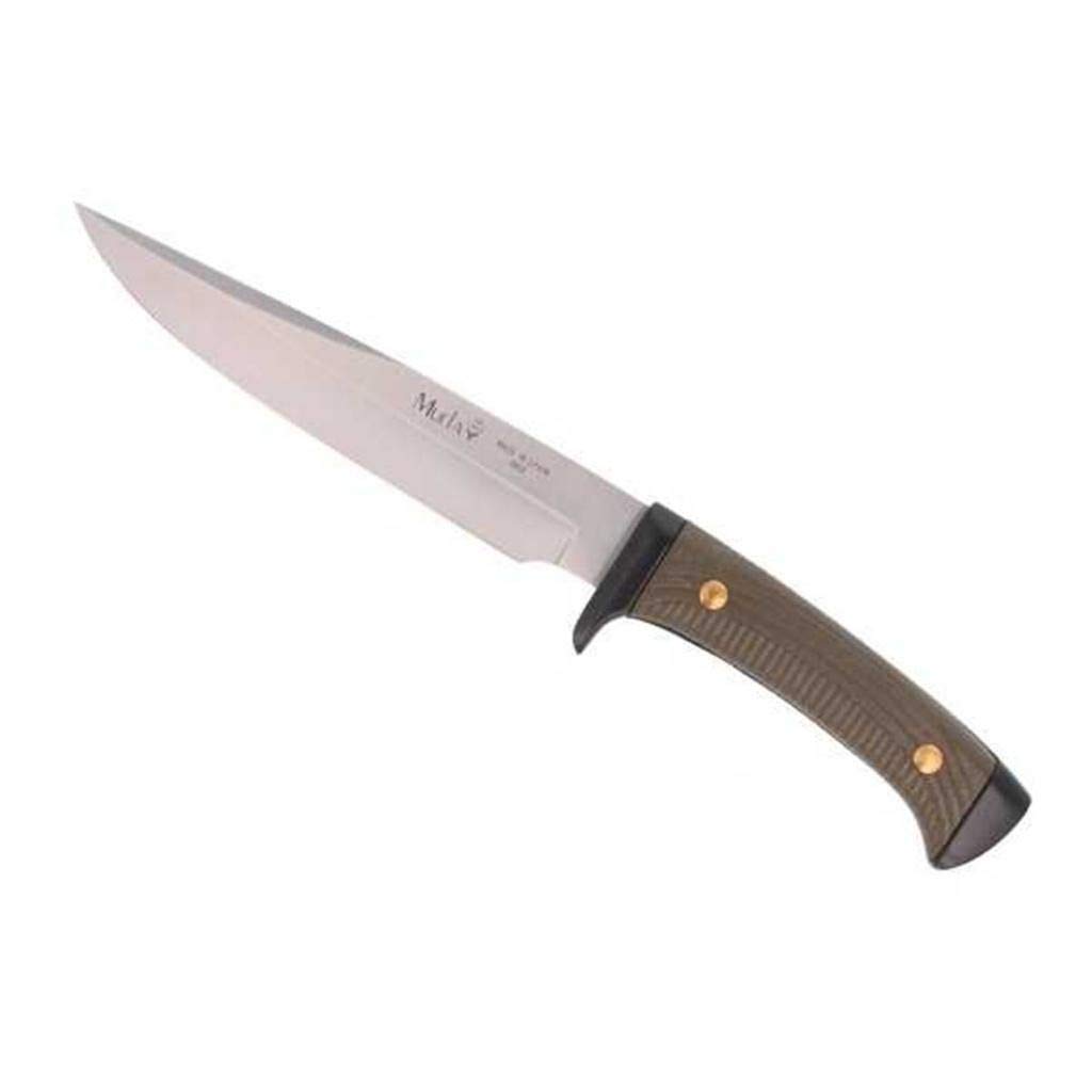 Muela Cuchillo 3162 hoja de acero ACX-380 de 16 cm y empuñadura de ABS verde para Caza, Pesca, Supervivencia y Bushcraft Realizado en Ciudad Real + Portabotellas de regalo