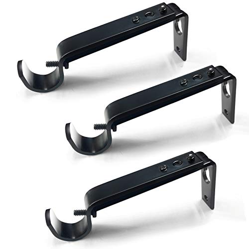 IHRDNNR Curtain Rod Holders Heavy Duty Adjustable Rod Brackets for 7/8 or 1 Inch Rods, Set of 3 (Black)