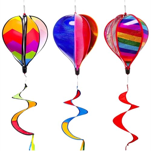 BEANPRECOY 3 PCS Hot Air Balloon Wind Spinner Garden Wind Socks Large Outdoor Hanging Spinner Colorful Windmill Rainbow Windsock Catchers Ornaments for Lawn Yard Decor (Colorful Set)