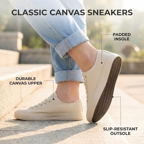 Image of Canvas Shoes for Women, Women's Fashion Sneakers | Casual Low Top, Lace Up, Rubber Sole, Canvas Upper, Cushioned Insole