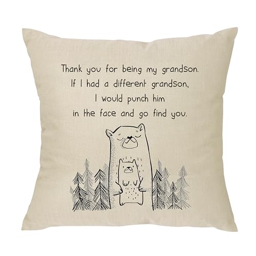 XUNLIZXY Funny Grandson Gifts from Grandma Grandpa-for Birthday Christmas Graduation Throw Pillow Cover Cushion Cover Thanks for Being My Grandson
