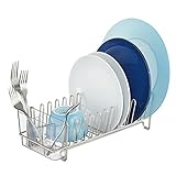 iDesign 60115 Classico Metal Dish Drainer Rack with Silverware Drainer for Drying Glasses, Utensils, Bowls, Plates, Mugs, 12.5' x 5.5' x 4', Satin Silver