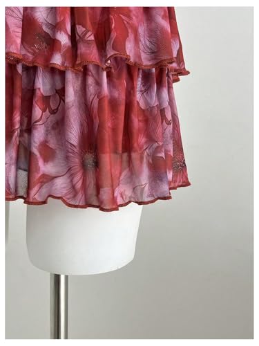 Verdusa Women's Y2K Ruched Floral Mesh Skirt Party Club Layered Ruffle A Line Mini Skirts3