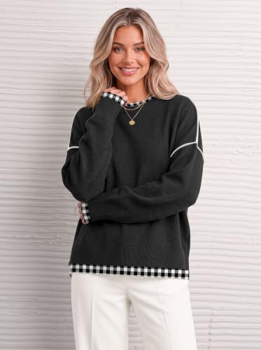 Image of Womens Sweaters Causal Crewneck Batwing Sleeve Knit Top Side Split Oversized Pullover Sweater Loose Jumper