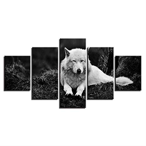 Toile loup blanc pour chambre et séjour - Décoration murale zen à l'encre - 2