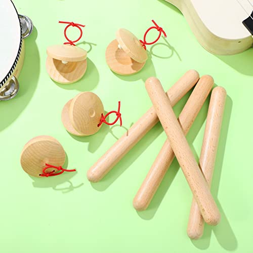 image for VICASKY Wood Rhythm Sticks 4 Pairs Wood Claves Wooden Rhythm Sticks wi