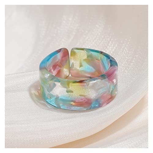 YANGJINR Bague Ancienne Corée Vintage Vintage Simple Coloré Acrylique épais Anneaux Rondes for Femmes Filles Bijoux Accessoires Cadeaux (Main Stone Color : 10)