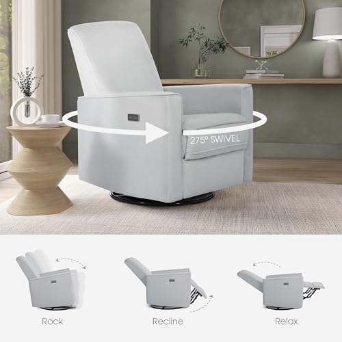 Image of Evolur Harlow Upholstered Power Glider Recliner with USB Charging - Rocking & 275 Swivel with Smooth Glide - Greenguard Gold & FSC Certified - Modern Nursery and Living Room Chair in Grey