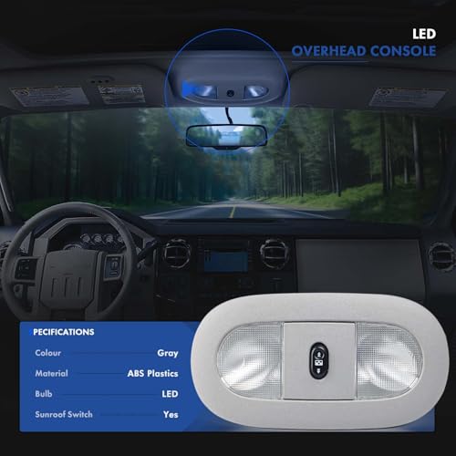 Image of LED Front Overhead Console Interior Dome Map Light w /Sunroof Switch, Gray | Compatible with Ford F250 F350 F450 F550 Super Duty 2008-2010, Replace# 8C3Z-25519A70-AB