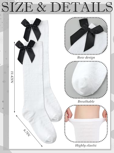 Image of Fourluoo 6 Pairs Women Ruffle Crew Socks with Bow Cute Retro Mid-calf Socks Breathable Cotton for Spring Summer Casual Daily
