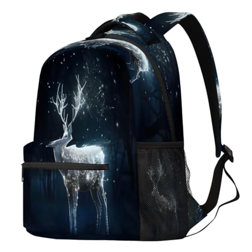 Sac à dos d'école grand format avec compartiment ordinateur portable et motif cerf