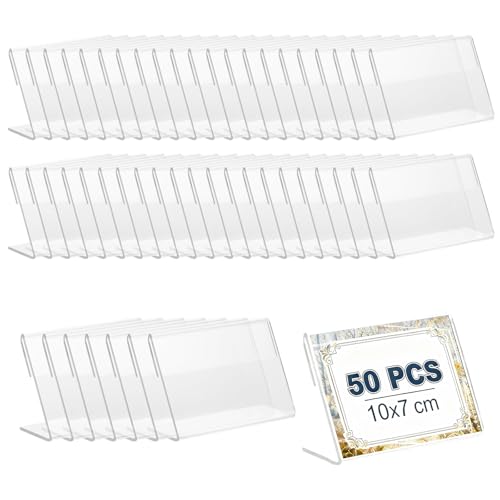 Acryl Etikettenhalter, 10 x 7 cm, 50 Stück Transparenter Vertical Acryl Etikettenhalter, Preisschilder Aufsteller, Kleiner Tabelle Namensschild, Visitenkarten Display, für Büro, Schulen, Shop
