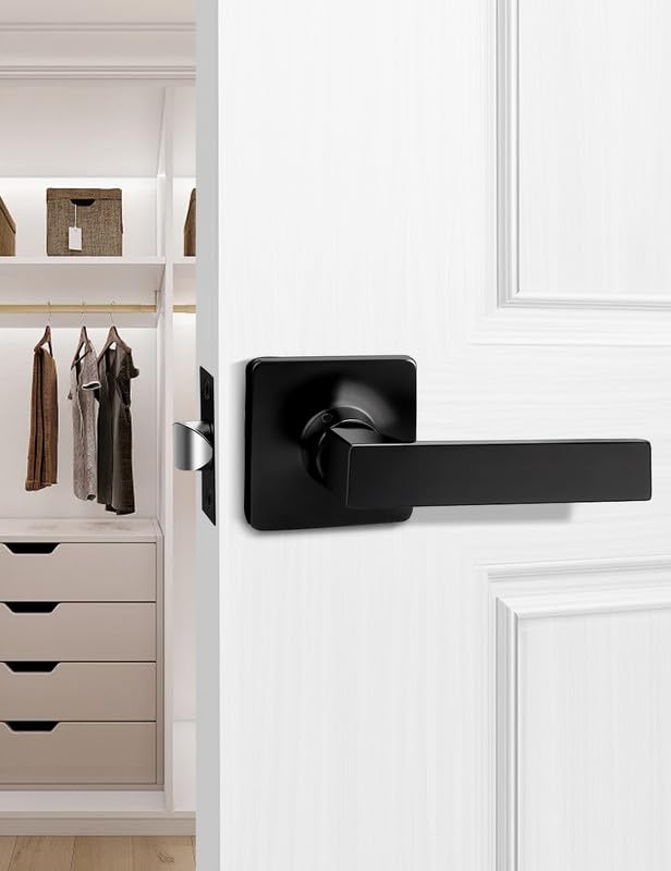 Mengico Paquete de 1 manija de puerta de paso interior color negro mate, mango resistente sin bloqueo para puertas de armario y pasillo, reversible para juegos de palancas laterales derecho e