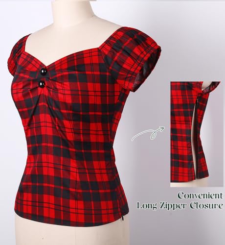 Image of YARN & INK Women's Rockabilly Tops 1950s Pinup Shirt Casual Off Shoulder Vintage Blouse