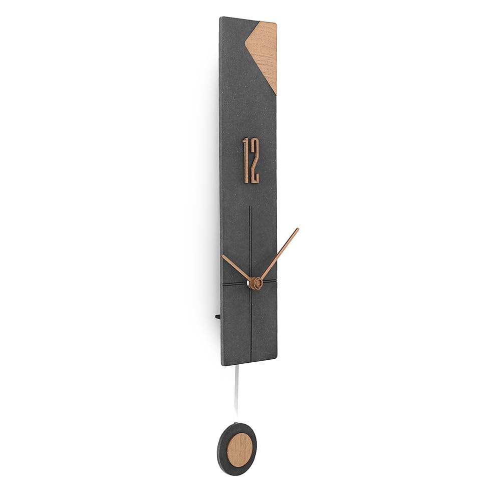 MPM Quality Reloj de Pared de Madera Clara/Negro, 105 x 555 mm, Elegante Reloj Moderno, Movimiento de Cuarzo Barrido, Reloj de Pared Original con péndulo, decoración para salón, Dormitorio, Cocina,