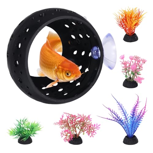 Image of Betta Fish Hideout, Betta Fish Tank Accessories with Suction Cups and 5 Fake Aquatic Plants, Aquarium Decor Accessory for Small Shrimps to Hide and Rest(Black)
