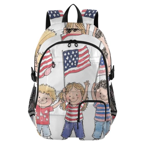 Mochila de viaje grande infantil del 4 de julio con bandera americana y compartimentos
