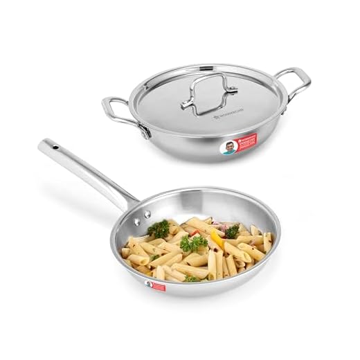 Wonderchef Venice Triply Stainless Steel 3 Pc. Cookware Set | Fry Pan 20cm, Kadhai with Lid 24cm | Non-Toxic | Safe to Use | Uniform Heating | Heavy-Duty Handle | Easy Cleaning | 10-Year Warranty