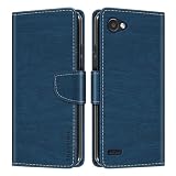 Shantime Custodia Portafoglio in Pelle Compatibile con LG Q6, Cover Colorata Flip con Portacarte, Chiusura Magnetica Protettiva(Blu)