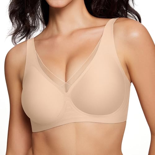 Wireless Bra for Women No Underwire Deep V Mesh Bras Seamless Comfortable Push Up Bralettes with Support and Lift